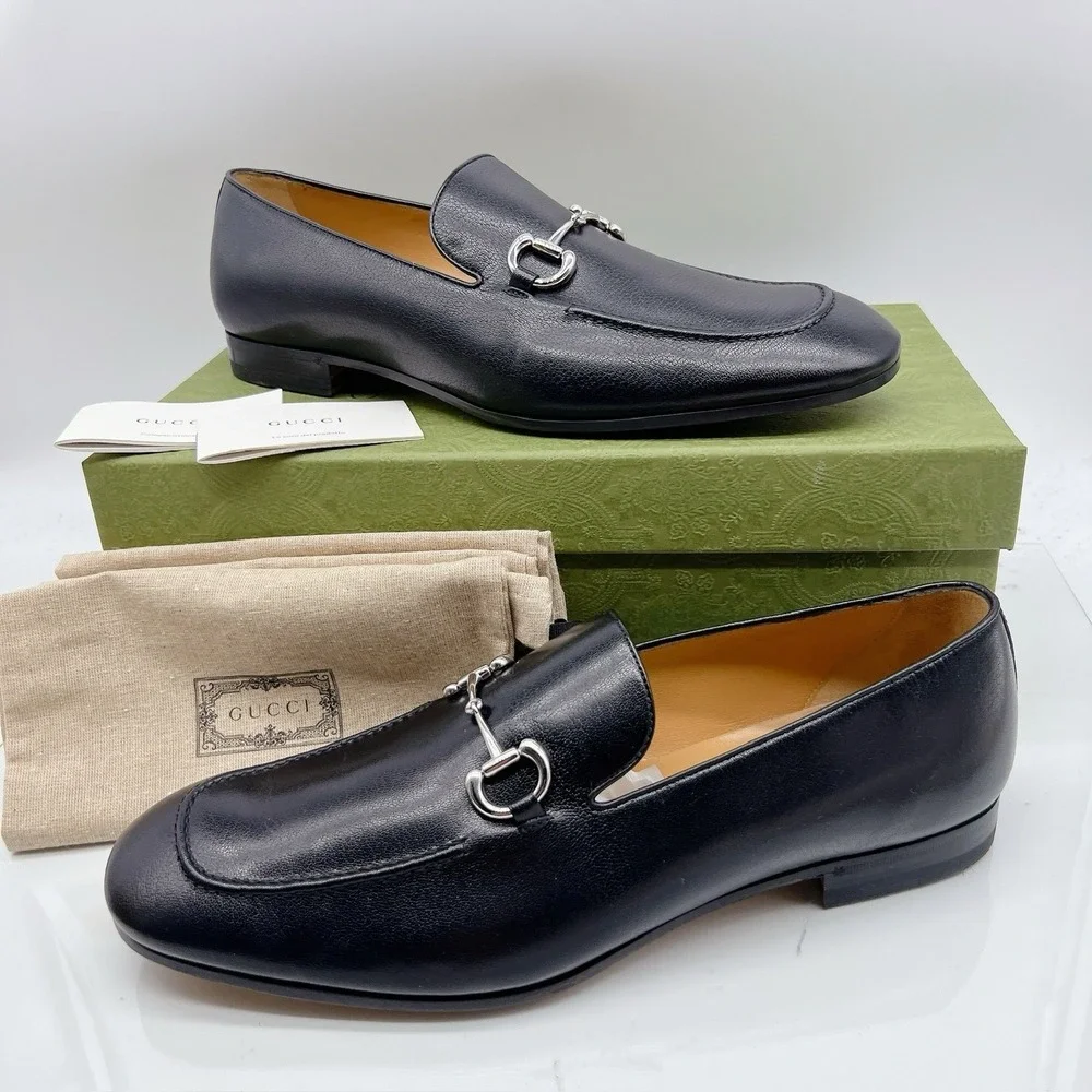 GUCCI BLACK LEATHER SLIP-ON HORSEBIT LOAFER Mens UK 13 US 13.5 -Authentic- New